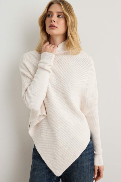 Bej Balıkçı Yaka Oversize Pelerin Triko Kazak TWOAW27KZ00326