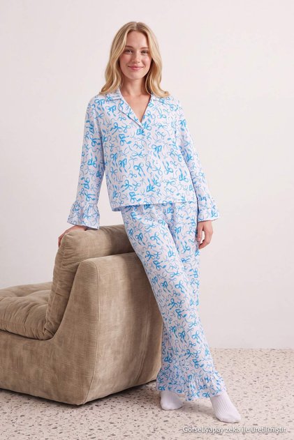 Blue New Year Satin Woven Pajama Set Thmaw27Pt00144