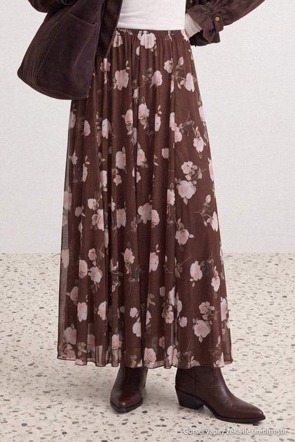 Multi-Colored*001 Floral Pattern Maxi Length A-Line/ Bell-Form Knitted Hijab Skirt Tctaw27Ee00004