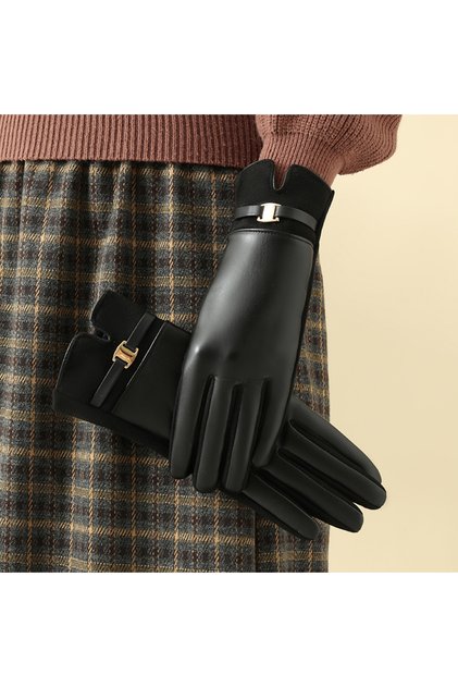 One Size Black 1 Pair of Gloves for Women in Winter Fleece-Lined to Heattech and Touch Screen Pu Ele