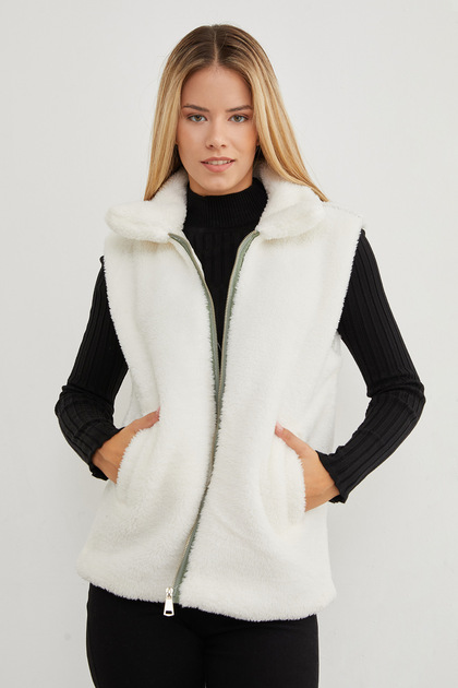 Polo Neck Zippered Plush Vest