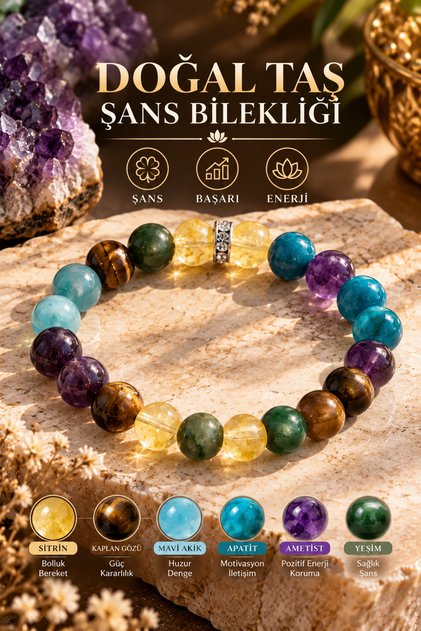 Healing Natural Stone Bracelet for Luck,Success,Energy,Nazar Bracelet AA Quality