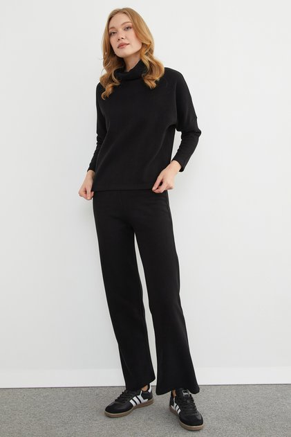 Basic Turtleneck Elastic Waist 2-Piece Set