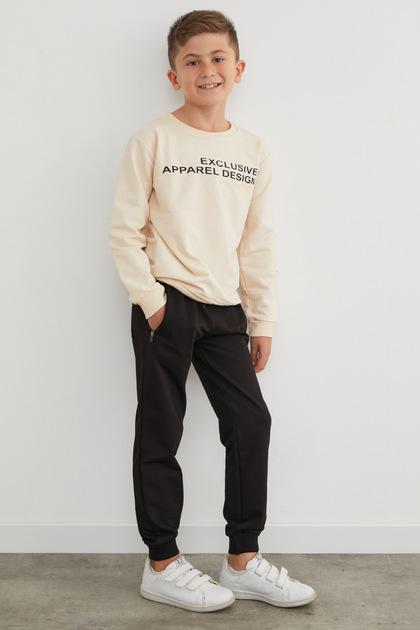 Unisex Kids Sweatpants with Tie Waist and Zipper Pocket