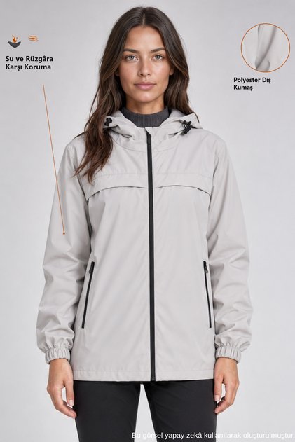 Women's Stone Hooded Nova Fabric Lightweight and Durable Stylish Seasonal Water and Windproof Raincoat