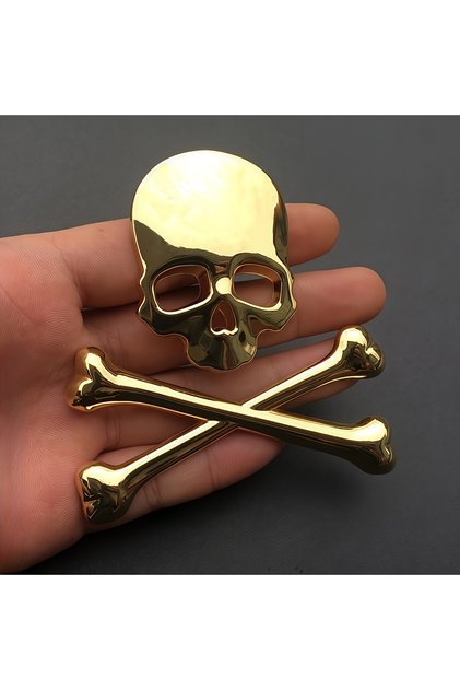 Gold 1pc Car Motorcycle 3D Metal Skull Badge Sticker Emblem Universal Fit for Fenders and Engine Cov