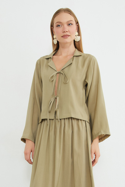 2-Piece Set with Tie-Front Top and Elastic Waist Skirt