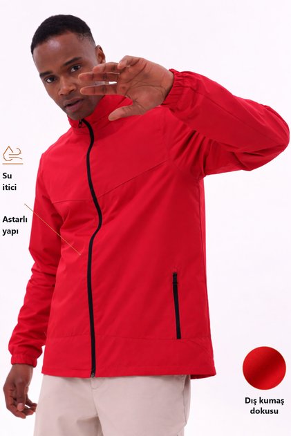 Men's Red Removable Hooded Raincoat Jacket