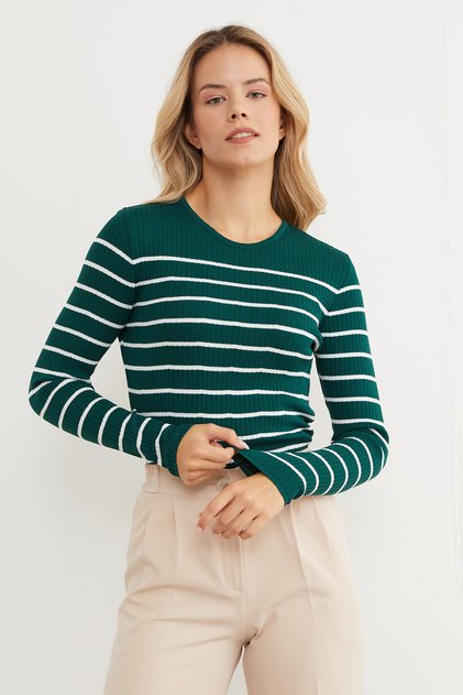 Ribbed Striped Knit Sweater