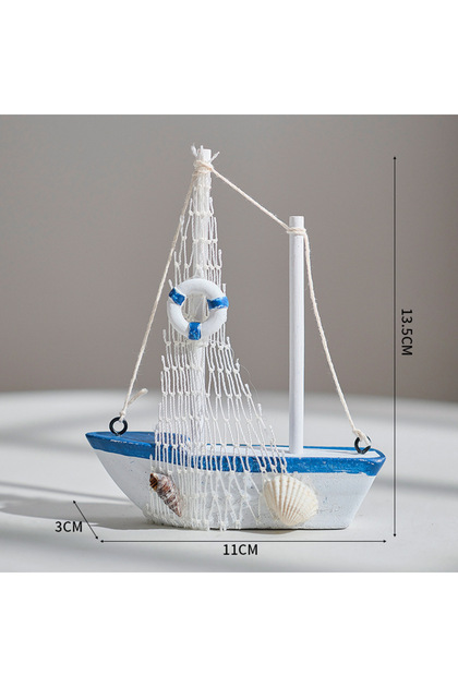 Lifebuoy 1pc Mini Mediterranean Style Marine Nautical Wooden Blue Sailing Boat Ship Wood Crafts Orna