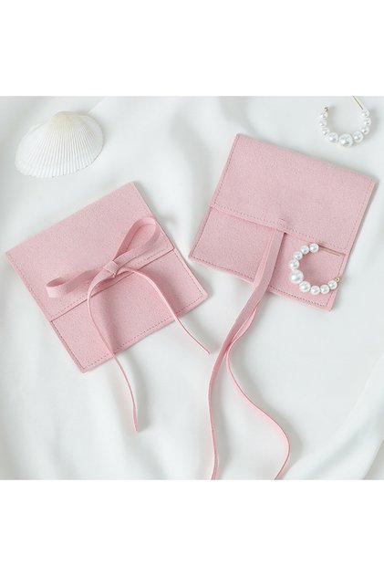 6x6cm Pink 10pcs Microfiber Jewelry Pouch Velvet Jewelry Small Envelope Bag with Rope Jewelry Packag