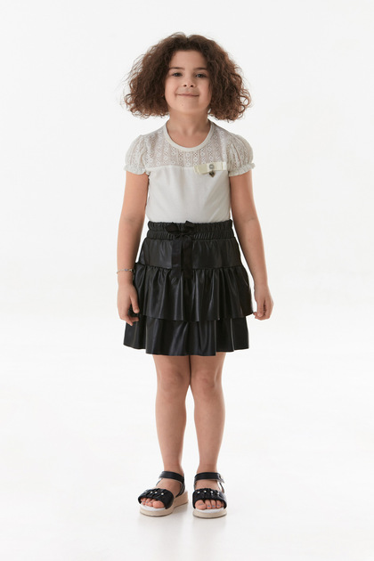 Ruffled Girl's Skirt with Ribbon and Faux Leather