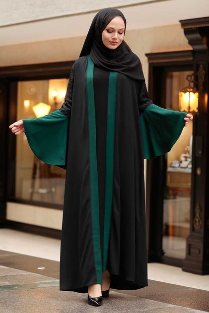 - Green Hijab Abaya with Sleeves Detail 55510y