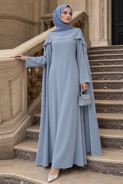 فستان سهرة رمادي بعباءة 55481GR