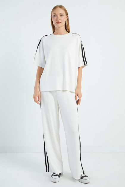 Side Striped Crew Neck Modal 2-Piece Set