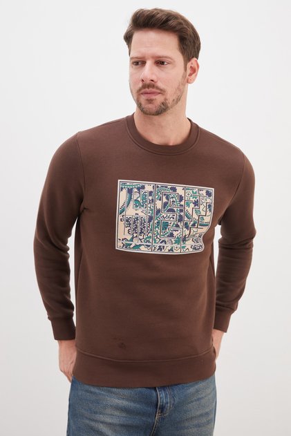 3 Thread Floral Maze Printed Crew Neck Sweatshirt