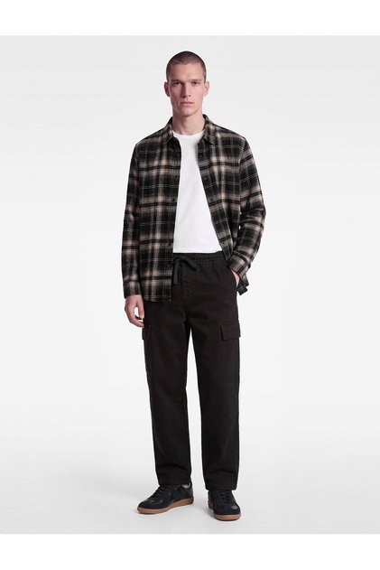 Cotton Pocket Gabardine Cargo Pants with Lace-Up Waist