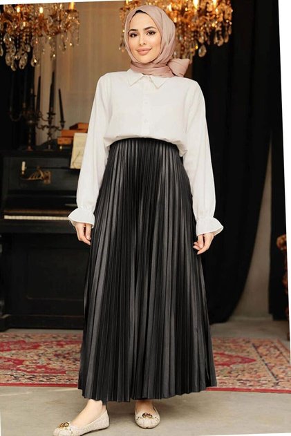 Pleated Black Hijab Skirt 9207S