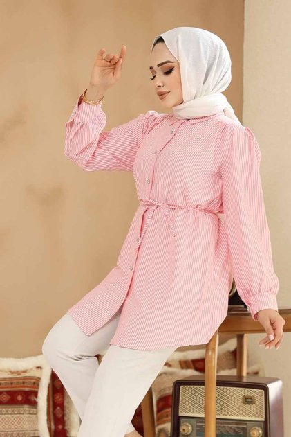 Buttoned Pink Hijab Tunic 42421P