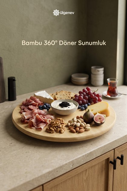 32 cm Bamboo 360 Degree Rotating Stand Presentation Plate, Rotating Presentation Stand with Service Board