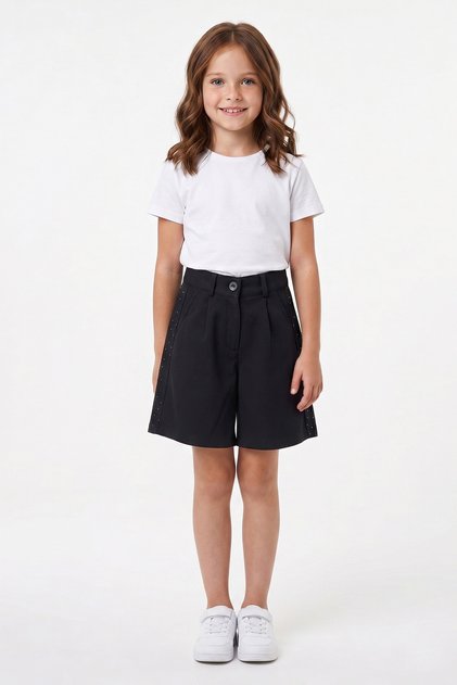 Stone Detailed Adjustable Waist Girls' Shorts