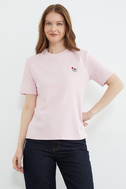 Elephant Embroidered Crew Neck T-Shirt