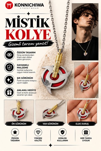 Naruto Uzumaki Necklace Anime Manga Steel Necklace Itachi Uchiha 🔴 Gold Detailed Anime-Inspired Red Eye Necklace