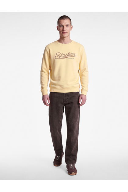 Three Threaded Ribbed Long Sleeve Crew Neck Printed Sweatshirt