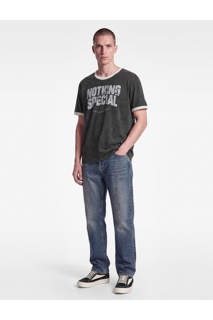 Washable Cotton Contrast Piping Crew Neck Short Sleeve Printed Slim Fit T-Shirt