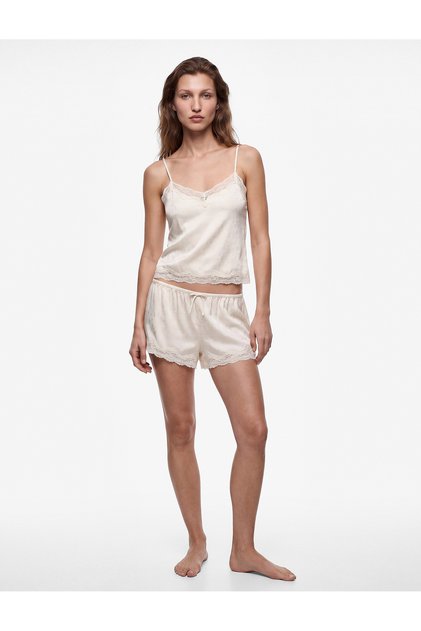 Lace Detailed Comfortable Cut Thin Strap Athlete Pajama Top