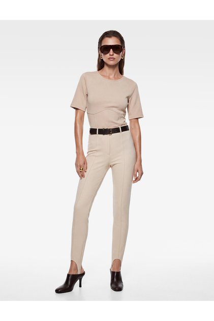 Slim Fit Crew Neck Short Sleeve T-Shirt with Underwire Corset Detail
