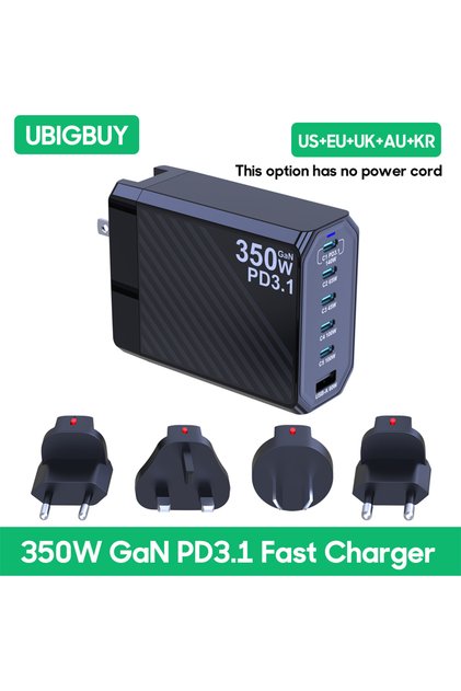 US EU AU UK KR Plug Ubigbuy 350W GaN Charger Fast Charger 140W PD3.1 QC PPS USB Phone Charging Stati
