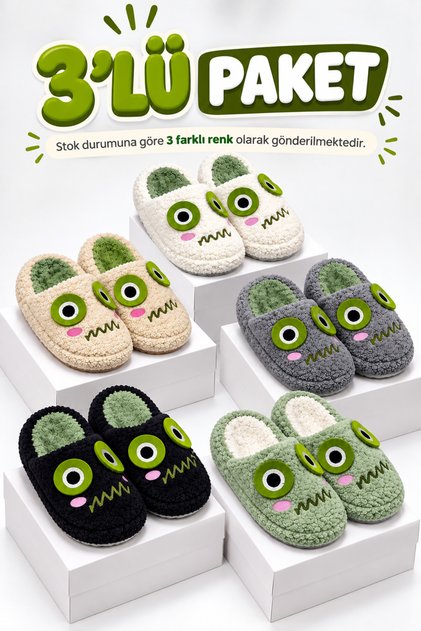 3 Pack Monster Women's Slippers Home Slippers Soundproof Sole Soft Comfortable Slippers