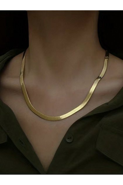 47cm Steel color Snake Chain Gold Plated Stainless Steel Flat Necklace 3mm Fashion Choker Hip Hop He