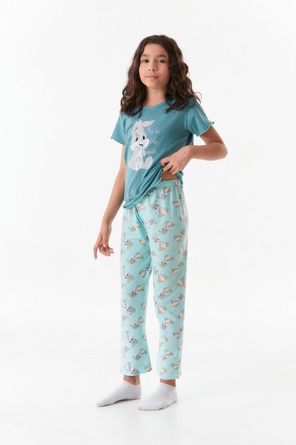 Rabbit Printed Girl's Pajama Set