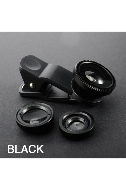 Black 3 In 1 Phone Fish Eye Lens Wide Angle Macro Lightweight Camera Lens With Clip Universal Cell P