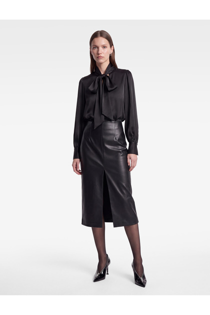 Tie-Detail Scarf Collar Long Sleeve Satin Blouse