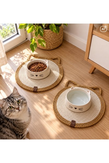 Kedi Mama Altlığı 2'li Servis Altlığı Kedi Paspası 30x30 Cm ( MAMA KABLARI DAHİL DEĞİLDİR )