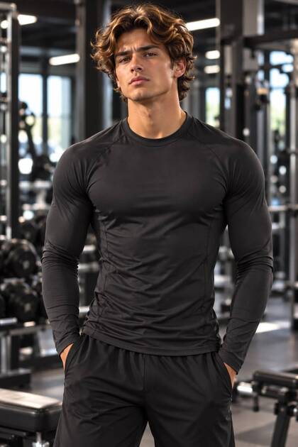 Lycra Single Jersey Men's Sports T-Shirt – Long Sleeve, Crew Neck, Slim Fit, Body-Hugging