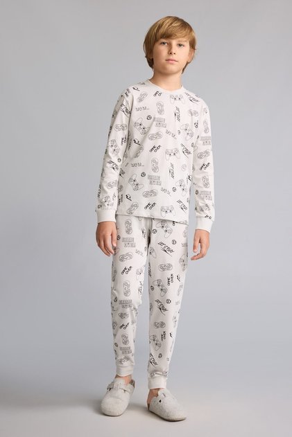 Regular Fit Long Sleeve Top Elasticized Leg Bottom Printed 2-Piece Pajama Set for Boys I1445A826Au