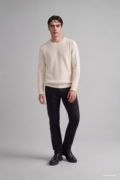 Regular Fit Crew Neck Ribbed Knit Basic Sweater J2332Ax26Wn