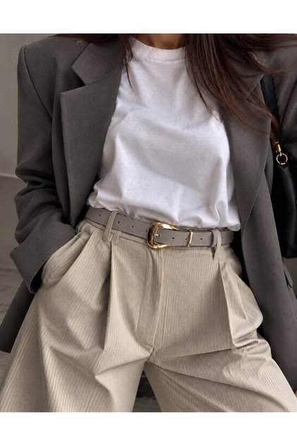 Jewel Plain Patterned Suede Women's Gold Buckled Belt Jacket Belt Dress Belt Trouser Belt