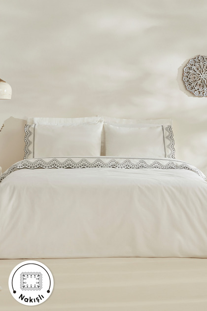 Orvin Double Embroidered Duvet Cover Set White