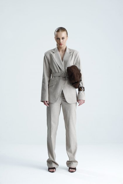 Diel Fabric Belted Beige Jacket