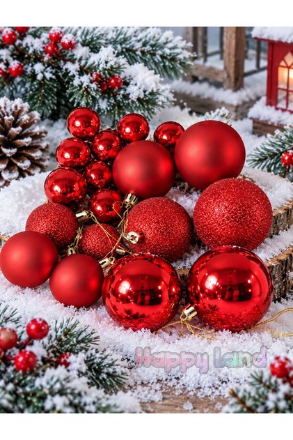 Christmas Tree Ornament 18 Pieces Red Christmas Ball Set (6 Pieces 6cm, 6 Pieces 4cm, 6 Pieces 3cm) Balls