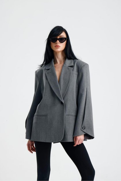 Manarola oversized grey blazer jacket - featuring open/cut-out sleeve details.