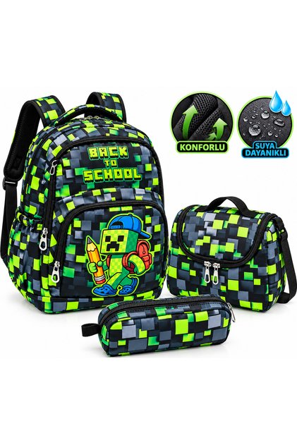 Black Character Patterned Pen Holder Nutrition Boy's Primary School Bag Suit Primary School Bag