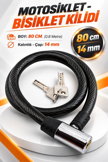 80 cm Bicycle and Motorcycle Rope Chain Lock with Cap Hirsiyanet Block Security