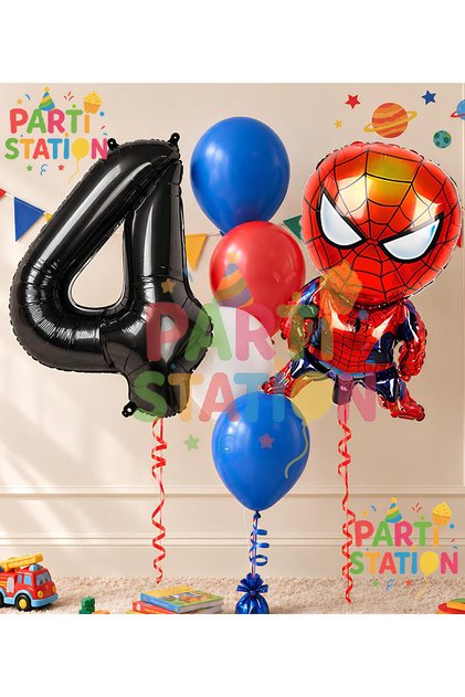 Spider-Man 4 Year Old Balloon Set Avengers Spider-Man Concept Birthday Black Number Balloon Set