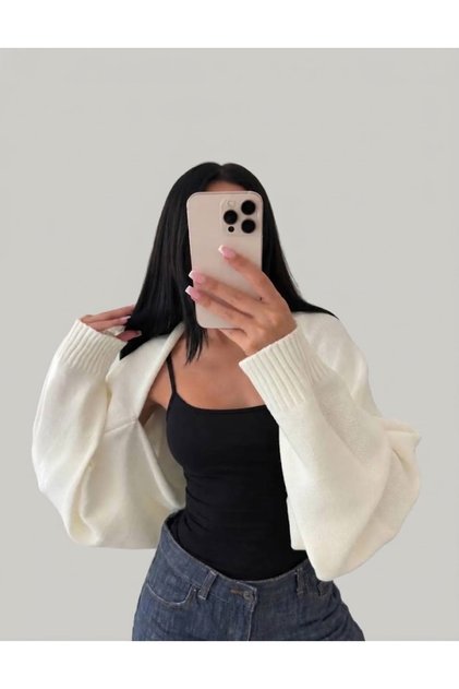 Women's Street Fashion Acrylic Crop Knitwear Cardigan Cream